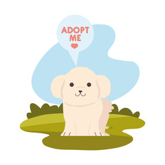 adopt me lettering in speech bubble of cute dog