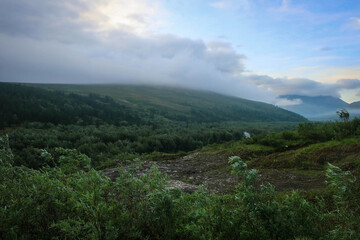 Summer landscape of Polar Ural mountains near Sob station, Yamalo-Nenets Autonomous Region, Russia