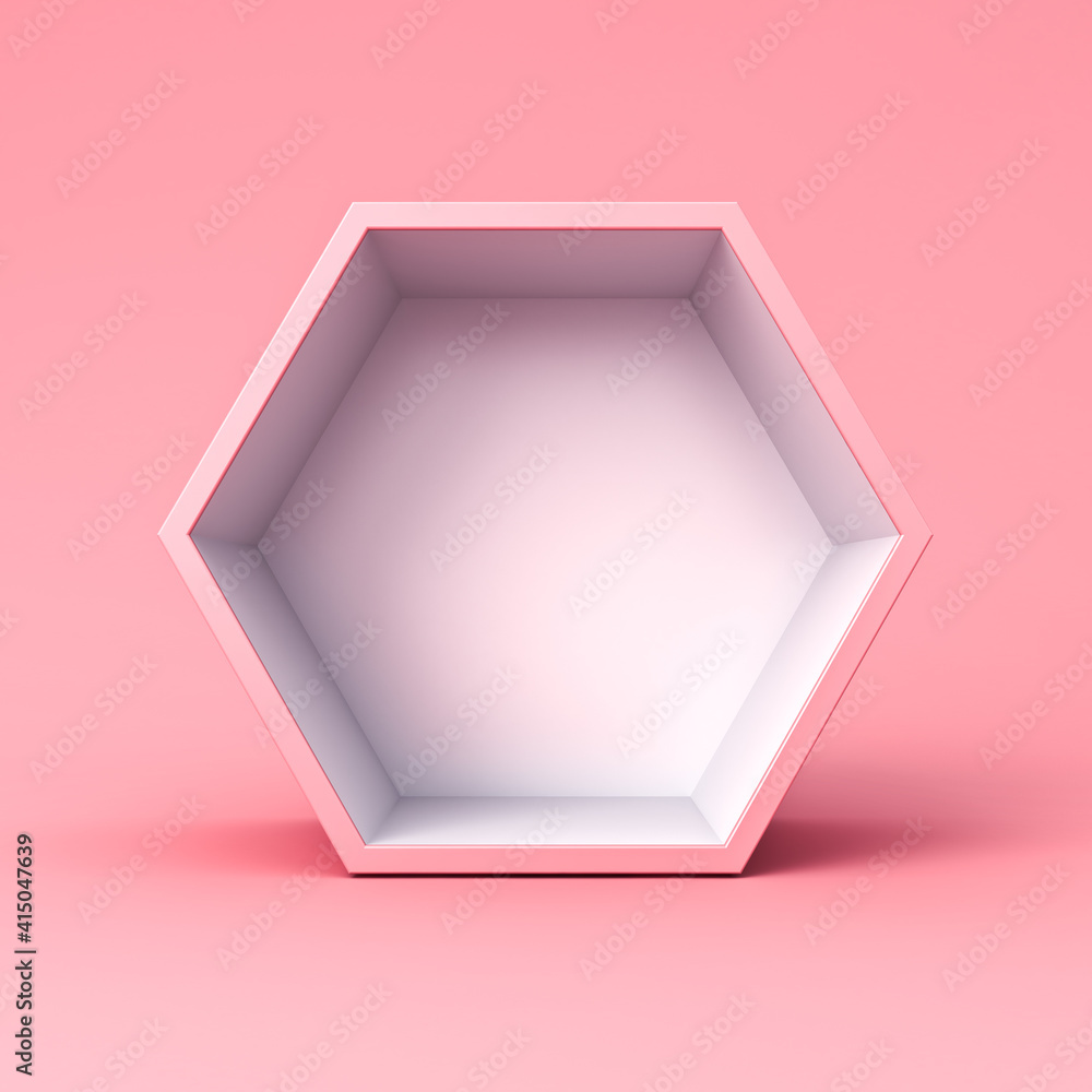 Aufkleber sweet exhibition booth blank hexagon box stand isolated on pink pastel color background minimal conc