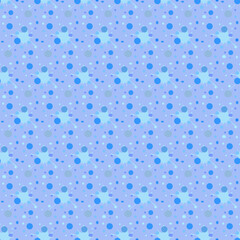 Fototapeta na wymiar Seamless blue geometric pattern of small, large circles and bubbles. Blue cell background with light, dark abstract chain, cell. Chaotic and abstract pattern of rounds and circles. Vector illustration