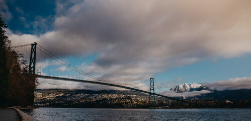 lions gate bridge with cloudy sky backgrounds