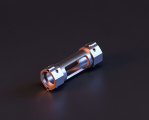 Shiny metal mechanical spare small part of machine in machinery and automotive industry, 3d rendering, isometric