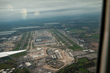 Fototapeta na wymiar London Heathrow airport during COVID lockdown from the air