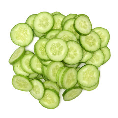 Green cucumber slices on the white background