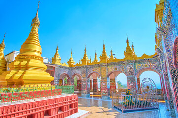 The inner courtyard with pagodas, Mandalay Hill temple, Myanmar