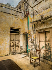 Fototapeta na wymiar A fragile old empty house walls and doors