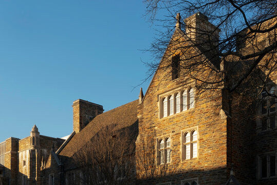 Collegiate Gothic Architecture Style Buildings, At Sunset
