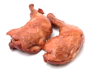 grilled chicken leg  on white background 