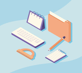 documents and supplies work place equipment icons