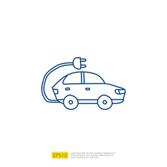 electric car doodle icon sign symbol vehicle concept. eco green friendly transportation on white background vector illustration