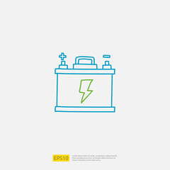 accu electric acid battery doodle icon. sign symbol for vehicle concept. eco green friendly transportation on white background vector illustration