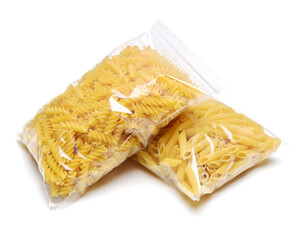 Italian pasta (Gomiti Rigati) on white background