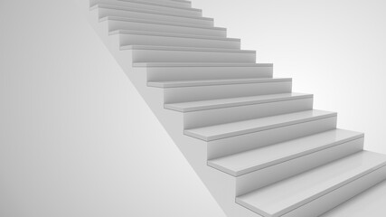 Staircase up in white interior. Spiritual and career promotion, personal or business development. Achievement staircase, stairway to heaven. Business growth, progress way. 3d render