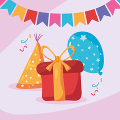 happy birthday hat with gift and balloon helium