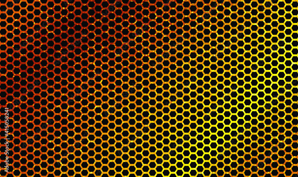 Aufkleber gold honeycomb on black background. abstract gold hexagon mesh pattern with gold glitter texture. lu