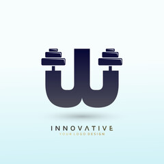 Letter W Fitness logo design. Dumbbell icon Vector logo design template.