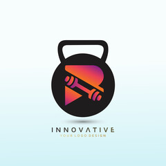 Letter R Fitness logo design. Dumbbell icon Vector logo design template.