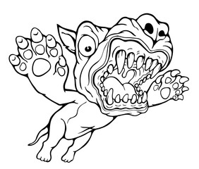 Grinning dog attack coloring page