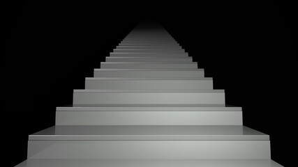 Staircase in a dark interior on a black background. Spiritual and career advancement, personal or business development. Ladder of achievement, ladder to heaven. Business growth. 3d render