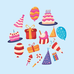 bundle of happy birthday set icons