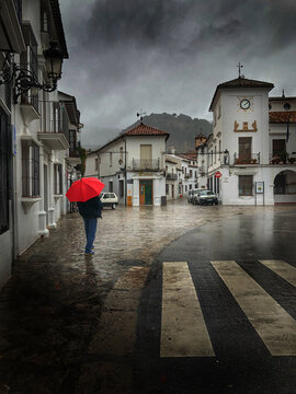 Red umbrella in urban Spain 