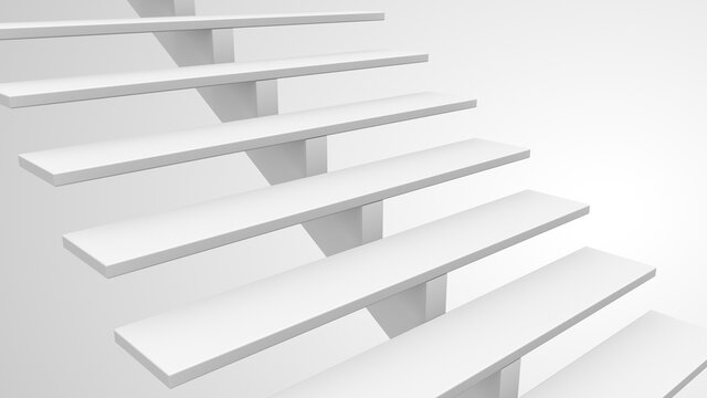 Staircase in white interior. Abstract architecture background. Business growth, progress way and creative concept. Spiritual and career promotion, personal or business development. 3d render
