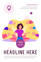 Proud positive woman surrounded by hands with thumbs up isolated flat vector illustration. Happy cartoon character accepting public approval and smiling. Respect and audience recognition concept