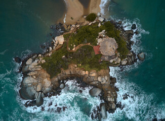 Tayrona Park, Colombia, Santa Marta - Drone shots in a warm day at the tayronas park