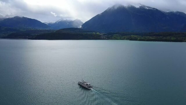 Beautiful Lake Thun in Switzerland - aerial drone footage