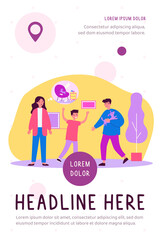 Family adopting dog. Cheerful father and kid, concerned mom flat vector illustration. Domestic animals, pet care concept for banner, website design or landing web page