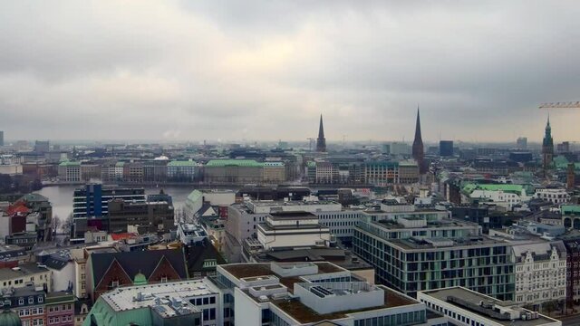 Amazong view over the city of Hamburg Germany - aerial view