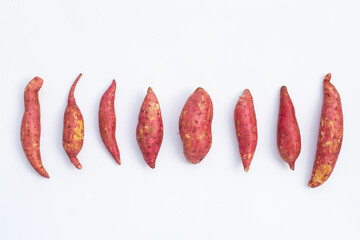 Sweet potato on white background. Top view