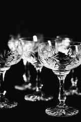 Vintage empty coupe glasses in black and white