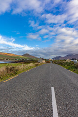 Slea Head Drive leads into small town of Ballyferriter on the Dingle Peninsula, Ireland
