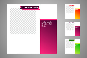 New set of editable minimal banner templates. Suitable for social media posts and web or internet ads. Vector illustration with photo college.