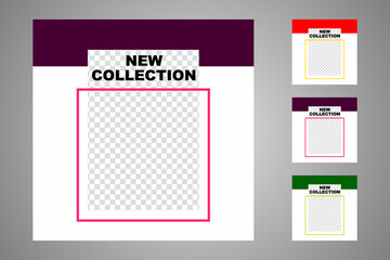 New set of editable minimal banner templates. Suitable for social media posts and web or internet ads. Vector illustration with photo college.