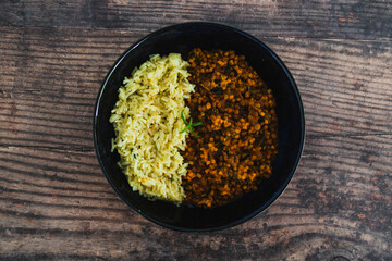 healthy plant-based food,  vegan spinach sweet potato lentil curry with coconut rice