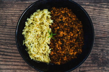 healthy plant-based food,  vegan spinach sweet potato lentil curry with coconut rice