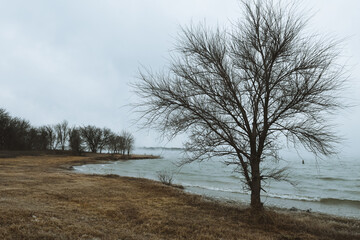 Lake Waco in Waco, Texas during winter storm Uri in February, 2021