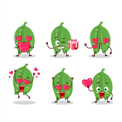 Peas cartoon character with love cute emoticon