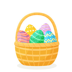 Wicker basket with colorful easter eggs vector illustration easter
