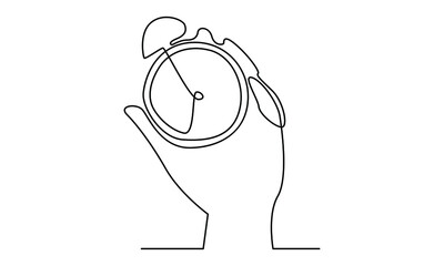 Continue line of hand holding clock time, start, urgency and deadline concept