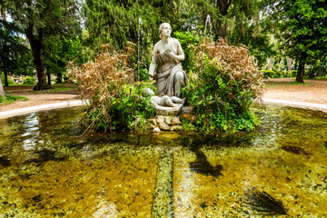 Italy, Rome. Pincio, Villa Borghese Gardens, fountain of Pharaoh's daughter discovering Moses in the bulrushes.