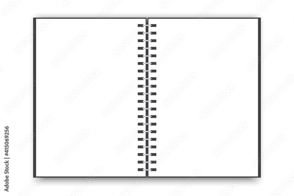 Poster open notebook. blank vertical notebook page. vector realistic illustration. notebook paper. stock im