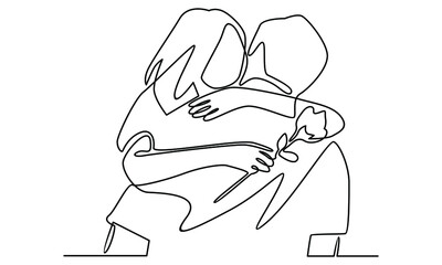 Continue line of couple of young people in love