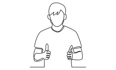 Continue line of man making thumbs up sign with both hands