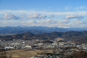 Fototapeta na wymiar View from Mt Mikamo yama in Sano, Tochigi, Japan. December 18, 2020.