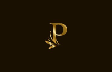 Golden Monogram Flourishes Letter P Logo Manual Elegant Minimalism