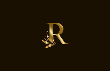 Golden Monogram Flourishes Letter R Logo Manual Elegant Minimalism