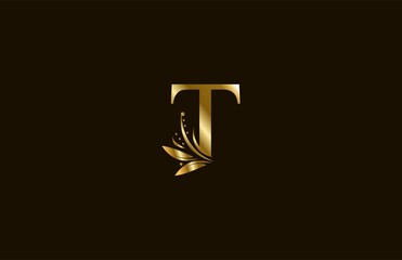Golden Monogram Flourishes Letter T Logo Manual Elegant Minimalism